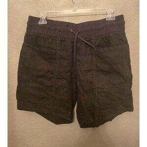Athleta Brown Linen Bermuda Pull On Shorts size 8 GUC Elastic Waist